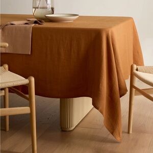 European Linen Tablecloth Quince terracotta 70”x126”